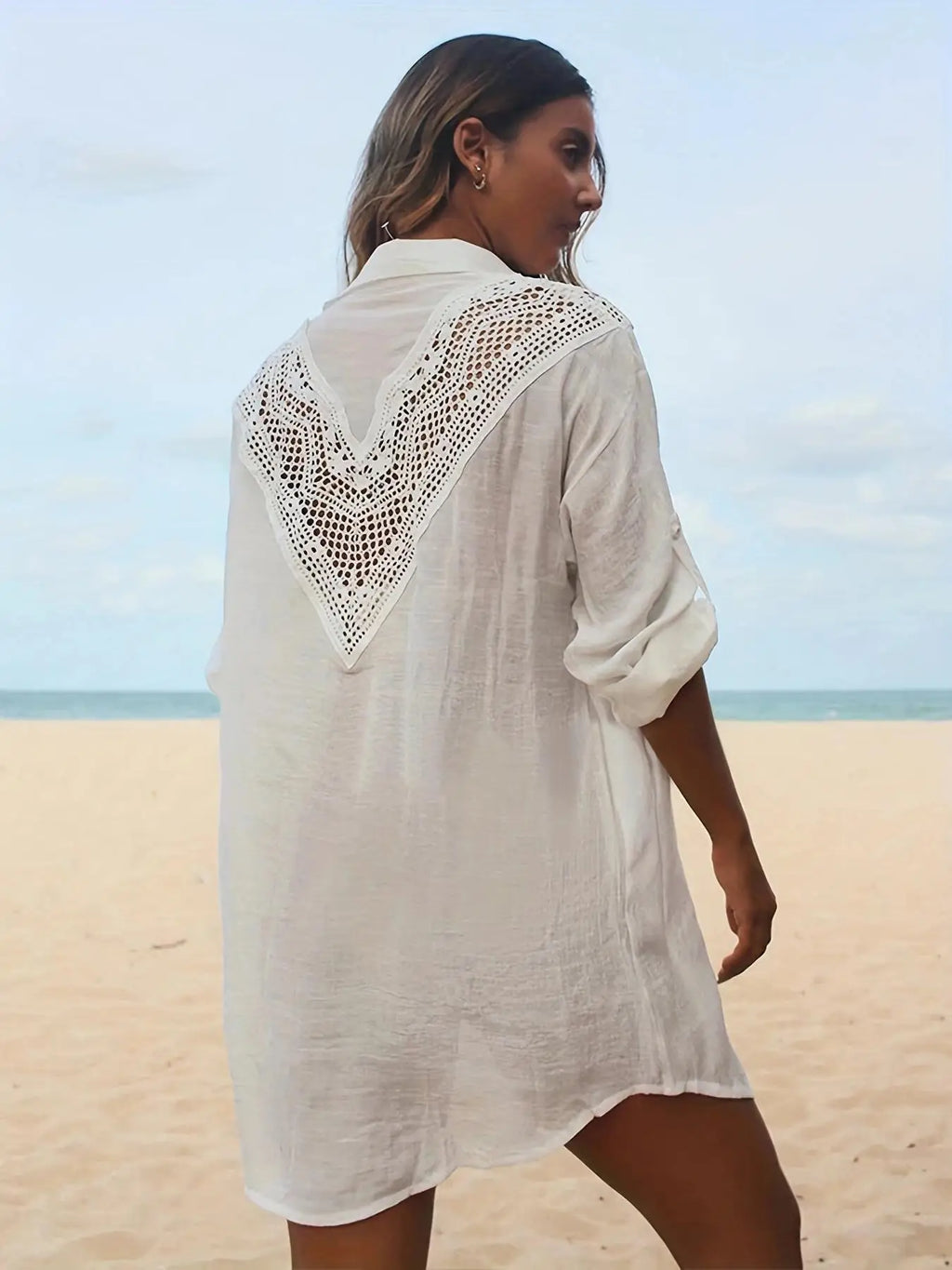 2024 New Bamboo Fiber Bikini Cover Ups for Sexy Girl Solid White Shirt