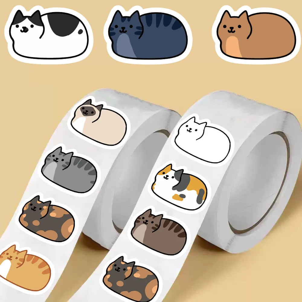 500PCS Kawaii Cartoon Cat Tuo Tuo Roll Stickers Skateboard Laptop