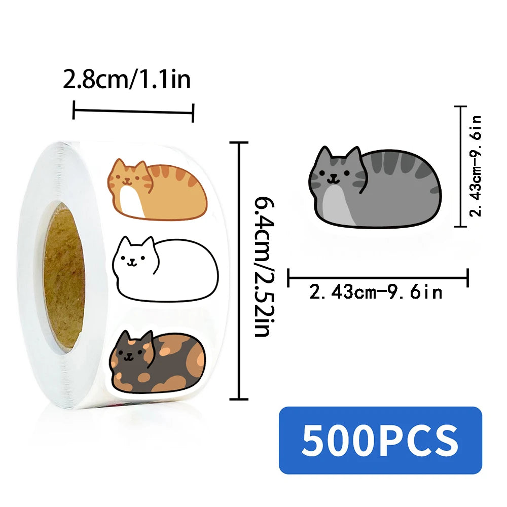 500PCS Kawaii Cartoon Cat Tuo Tuo Roll Stickers Skateboard Laptop