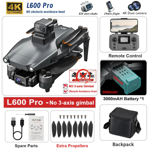 2024 New L600 PRO MAX GPS Drone 5KM 4K Professional HD Dual Camera
