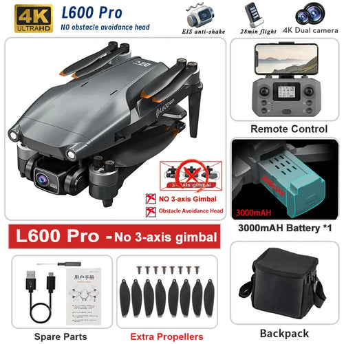2024 New L600 PRO MAX GPS Drone 5KM 4K Professional HD Dual Camera