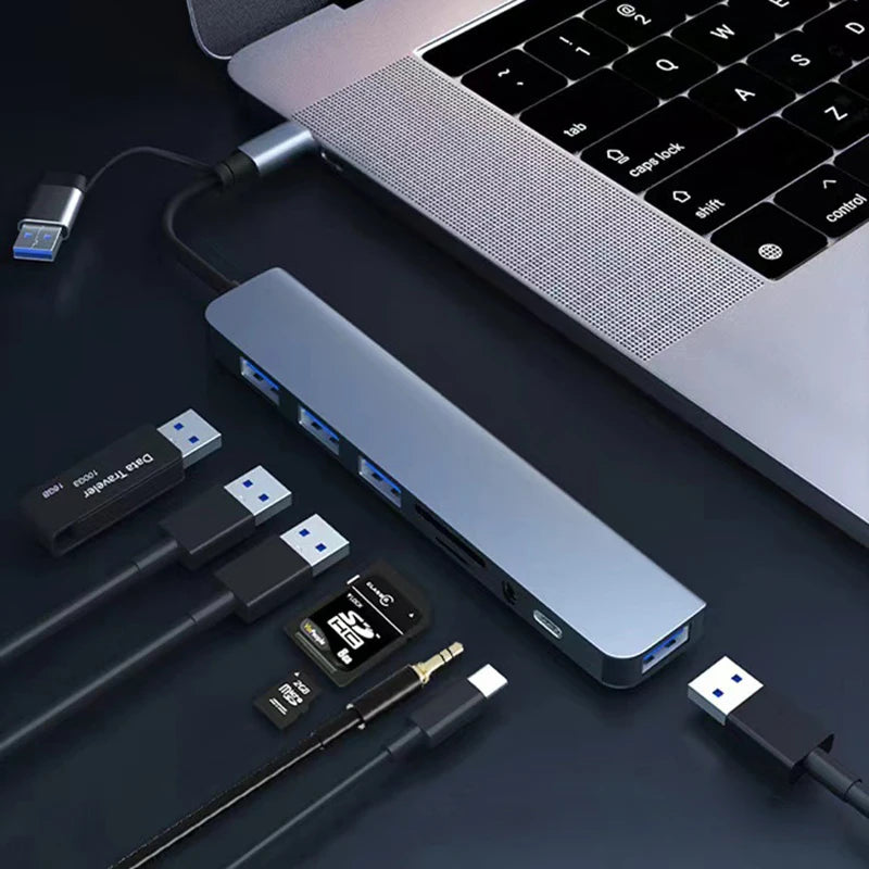 8 in 2 USB +Type C HUB Docking Station with 3.5mm Audio Jack Adapter