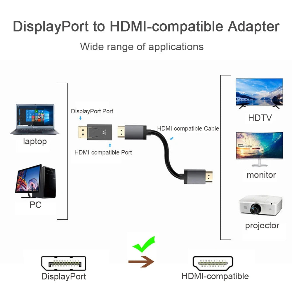 4K Display Port to HDMI-Compatible Adapter Male to Female DP to
