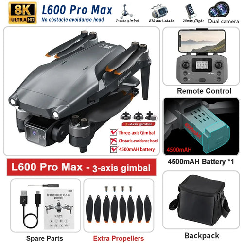 2024 New L600 PRO MAX GPS Drone 5KM 4K Professional HD Dual Camera